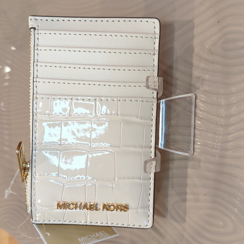 Michael Kors Cream Croc-Embossed Card Holder NWT